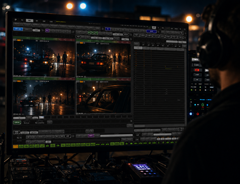 Cinematic video assist monitor on a film set